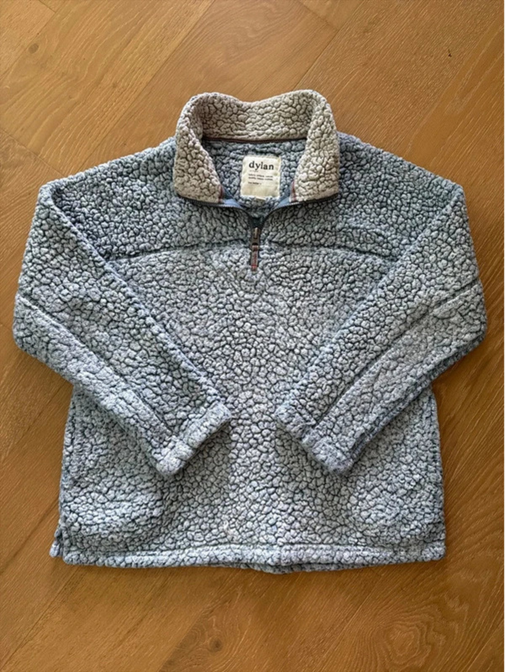 Dylan Los Angeles Women’s Large Gray Sherpa Fleece Quarter Zip Pullover Teddy